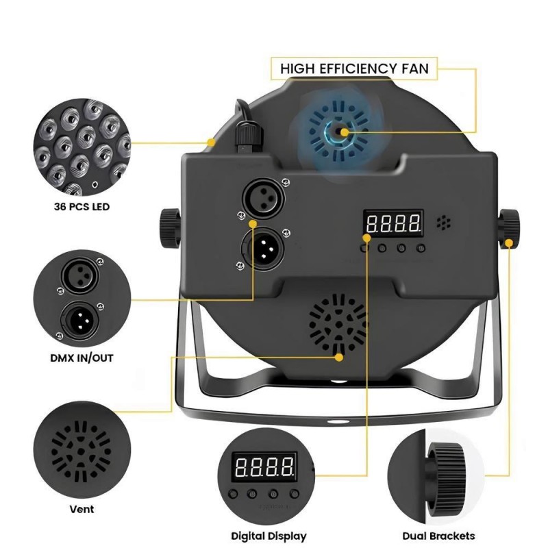 36 LED mini flat par light yan açıdan detay görünüm