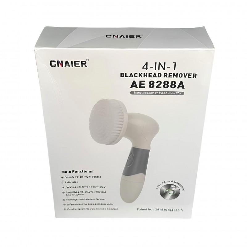 CNAIER 4’ü 1 arada yüz ve vücut temizleme fırçası ve aksesuarlarını gösteren ürün seti