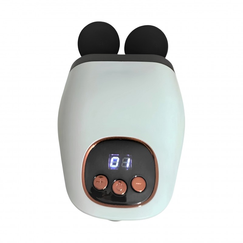 Çift başlıklı dijital ekranlı masaj tabancasının taşınabilir yapısını gösteren ürün fotoğrafı