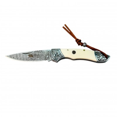 Sibirya Company S-2219 El Yapımı Damascus (Şam Çeliği) Koleksiyonluk Avcı Çakısı – Hakiki Sığır Kemiği Saplı