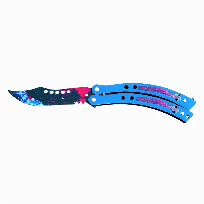 Mavi Galaksi Tasarımlı Profesyonel Kelebek Eğitim Bıçağı – CS:GO Temalı Keskin Olmayan Kavisli Balisong Trainer