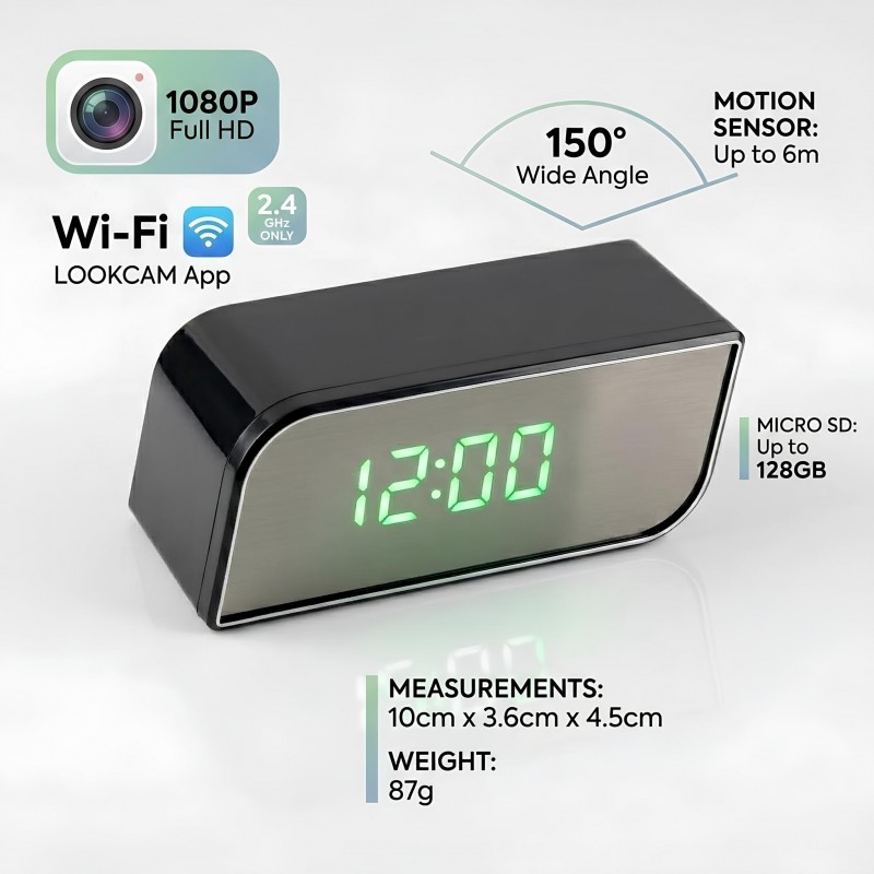 Masa Saati Görünümlü Wi-Fi Gizli Kamera – 1080P Full Hd Uzaktan Canlı Izleme