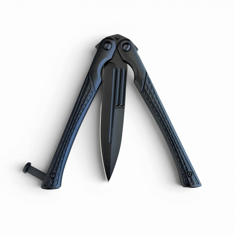 Siyah Tasarımlı Profesyonel Kelebek Bıçak (Balisong)