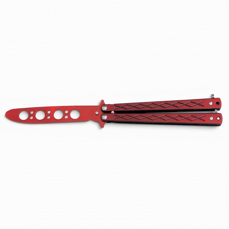 Profesyonel Elmas Desenli Kırmızı Antrenman Kelebek (Balisong)