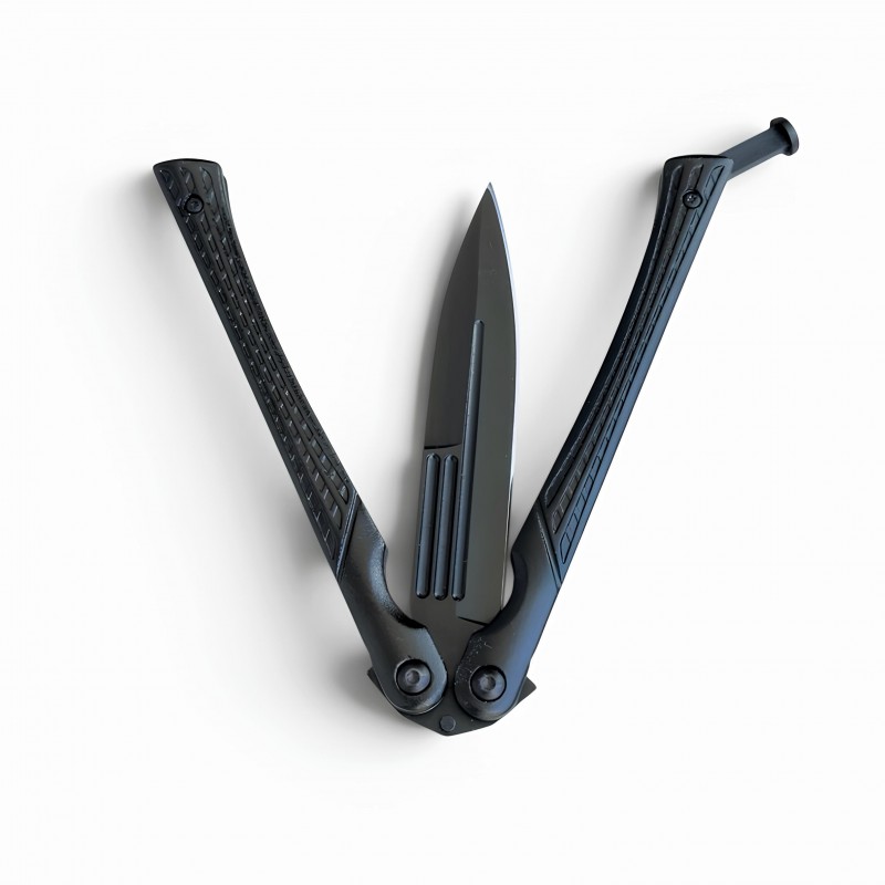 Siyah Tasarımlı Profesyonel Kelebek Bıçak (Balisong)
