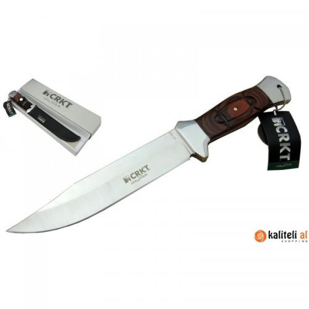 Crkt İşlemeli Ahşap Kabzalı Avcı Bıçağı -  Özel Bıçaklar Kategorisi
