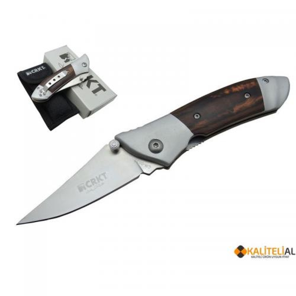 Crkt 35 Koyu Ahşap Kabzalı Çakı