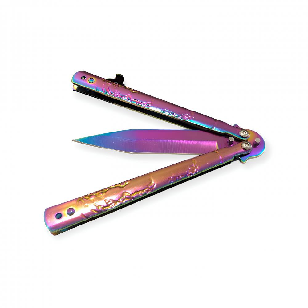 Gökkuşağı Renkli Paslanmaz Kelebek Bıçak -  Avcılık Kategorisi