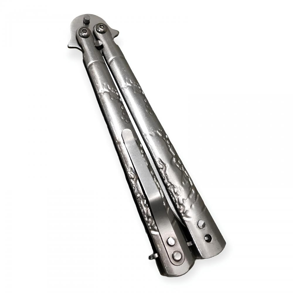 Ejderha işlemeli gümüş kelebek bıçak orijinal