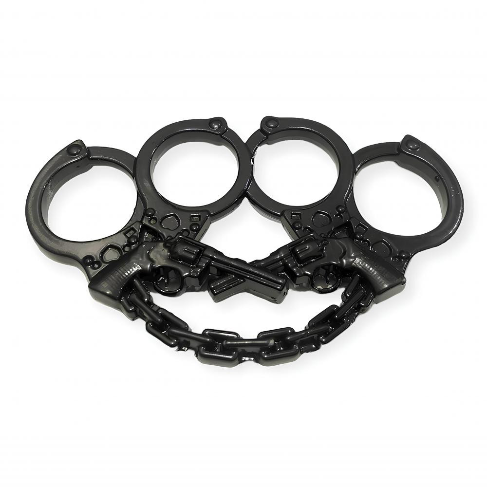 Kelepçe ve Silah Işlemeli Siyah Muşta