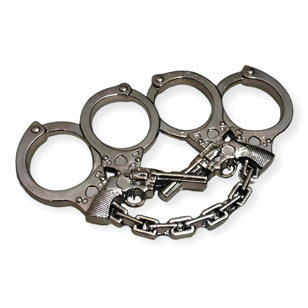 Kelepçe ve Silah Motifli Gümüş Rengi Muşta