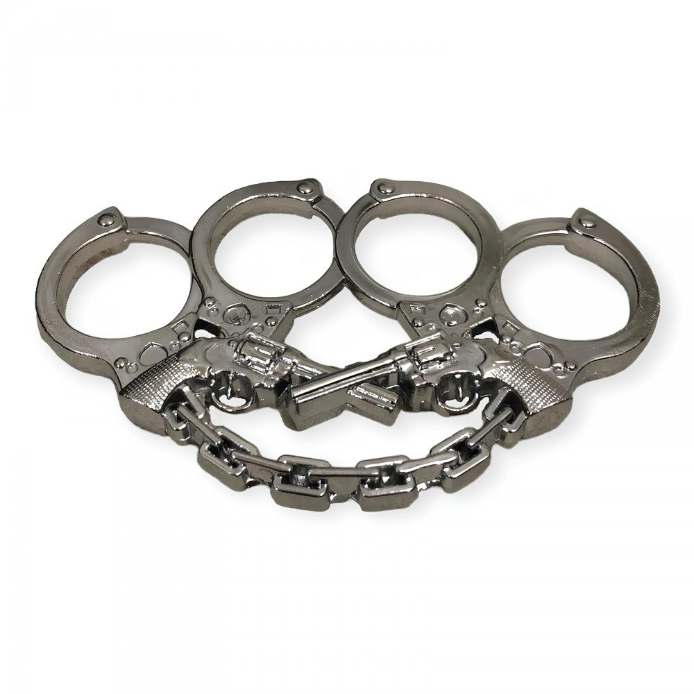 Kelepçe ve Silah Motifli Gümüş Rengi Muşta -  Özel Tasarım Bıçaklar Kategorisi