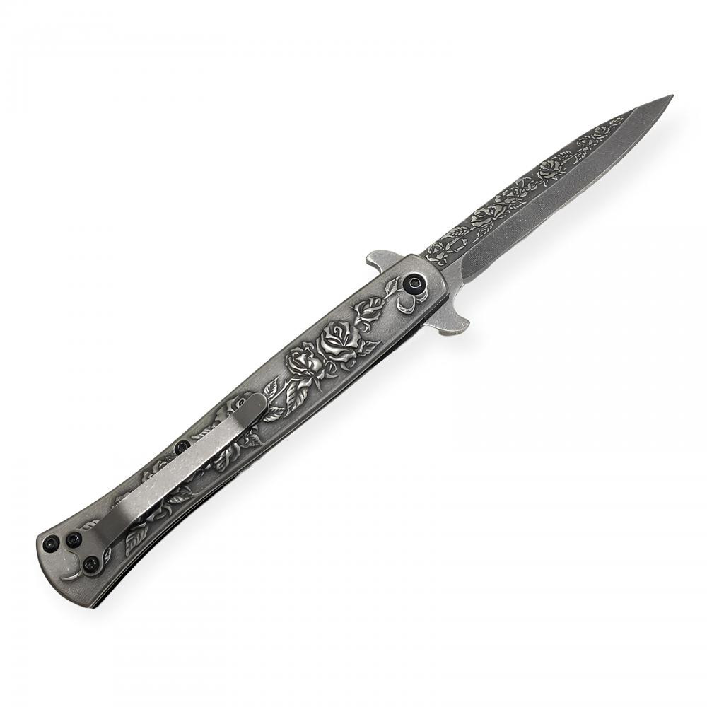 İtalyan Stili Eskitme Gül Kabartmalı Survival Çakı -  Çakılar Kategorisi