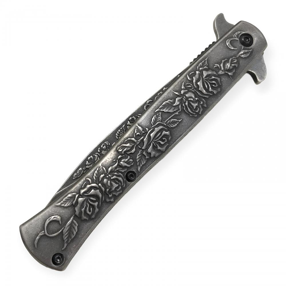 İtalyan Stili Eskitme Gül Kabartmalı Survival Çakı -  Çakılar Kategorisi