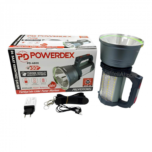 Powerdex PD-6800 6000 mAh Dijital Göstergeli Powerbank ve 3000 Lümen Flaş-SOS Işıklı Kamp Feneri