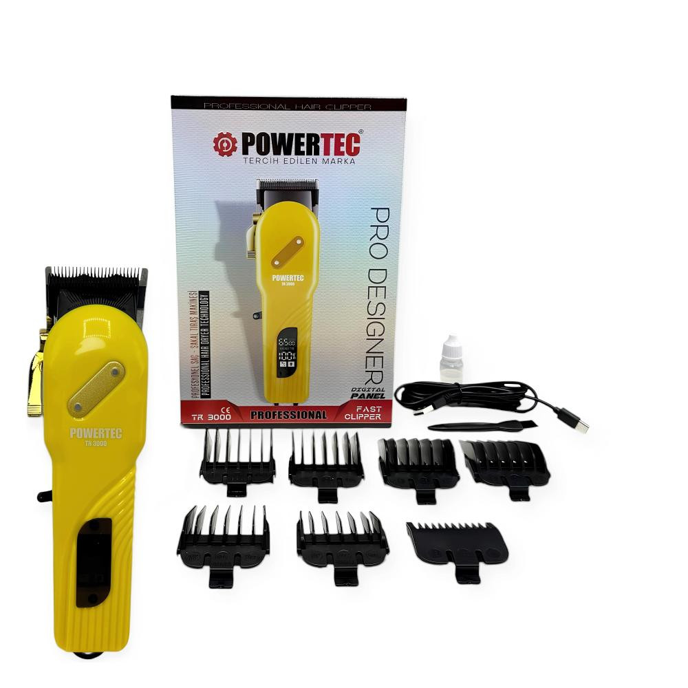 Powertec TR-3000 dijital göstergeli şarjlı saç tıraş makinesi ön görünüm