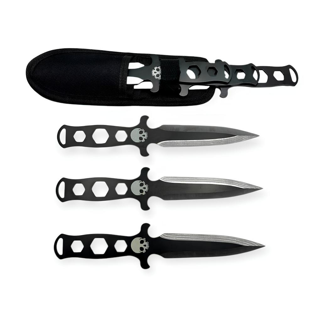 Kafatası tasarımlı kunai fırlatma bıçağı seti genel görünüm